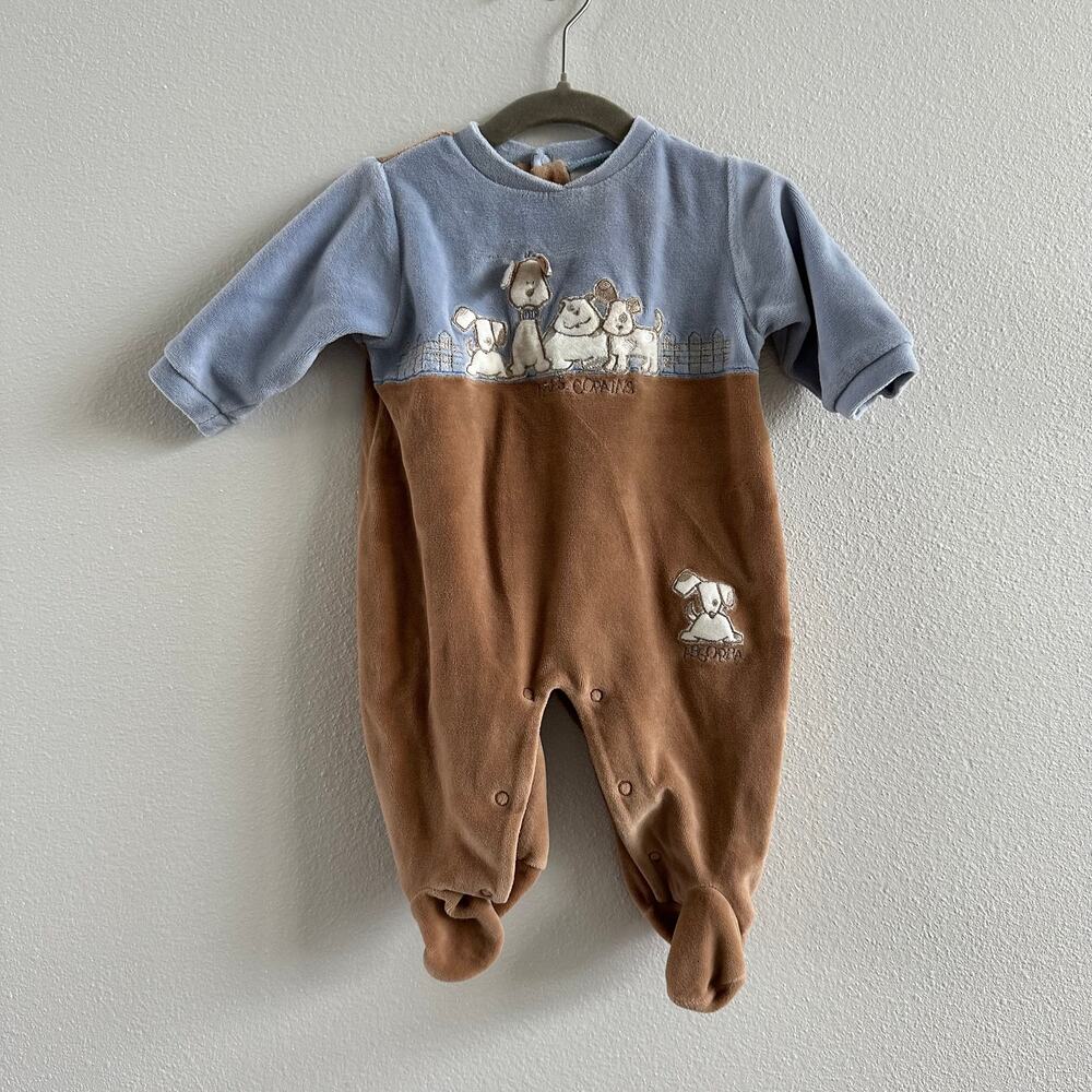 Vintage Absorba Baby one piece velvet dog appliqué size 3M